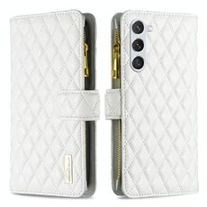 Per Samsung Galaxy S23 5G Diamond Lattice Zipper Portafoglio in pelle Flip Phone Case (bianco)
