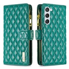 Per Samsung Galaxy S23 5G Diamond Lattice Zipper Portafoglio in pelle Flip Phone Case (verde)