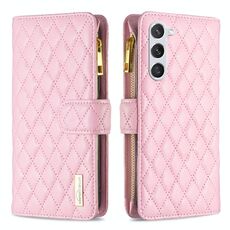 Per Samsung Galaxy S23 5G Diamond Lattice Zipper Portafoglio in pelle Flip Phone Case (rosa)