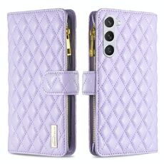 Per Samsung Galaxy S23 5G Diamond Lattice Zipper Portafoglio in pelle Flip Phone Case (viola)