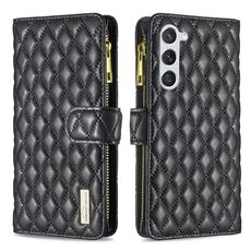 Per Samsung Galaxy S23 5G Diamond Lattice Zipper Portafoglio in pelle Flip Phone Case (nero)