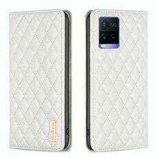 Per vivo Y21s / Y21 / Y33s Custodia per cellulare magnetica in pelle con reticolo diamantato (bianco)