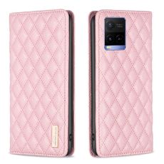 Per vivo Y21s / Y21 / Y33s Custodia per cellulare magnetica in pelle con reticolo diamantato (rosa)