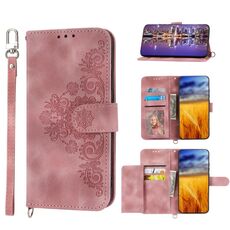 Per Samsung Galaxy S23+ Custodia per telefono in pelle con fiori goffrati effetto pelle (rosa)