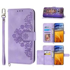Per Samsung Galaxy S23+ Custodia a portafoglio in pelle con fiori in rilievo (viola)