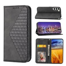 Per Samsung Galaxy S23+ 5G Cubic Grid Calf Texture Custodia in pelle magnetica per telefono (nero)