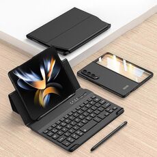 Custodia in pelle per tastiera Bluetooth pieghevole magnetica per Samsung Galaxy Z Fold4 GKK con penna + custodia per telefono (nero)