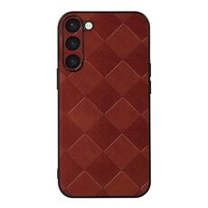 Per Samsung Galaxy S23 + 5G Weave Plaid Custodia per telefono in PU (marrone)
