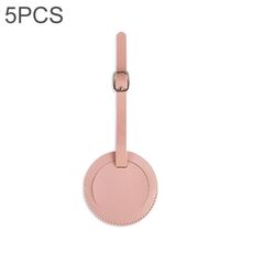 5 etichette per bagagli con carta d'imbarco rotonda cucita in pelle morbida (rosa)