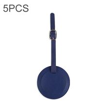5 PCS Etichetta per bagagli con carta d'imbarco rotonda cucita in pelle morbida (blu navy)