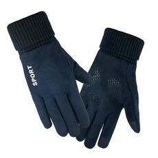 Q35 Guanti caldi da uomo in pelle scamosciata Touch Screen Guanti da ciclismo sportivi, taglia: taglia unica (blu scuro)