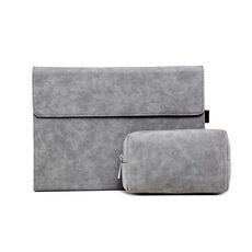 Supporto per custodia protettiva per tablet Microsoft Surface Pro 9 (custodia grigia in pelle di pecora sudafricana + borsa per alimentatore)
