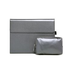 Supporto per custodia protettiva per tablet Microsoft Surface Pro 8 (custodia grigia in pelle di agnello in microfibra + borsa per alimentatore)