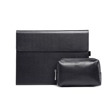 Supporto per custodia protettiva per tablet Microsoft Surface Pro 8 (custodia nera in pelle di agnello in microfibra + borsa per alimentatore)
