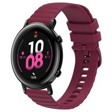 Per Huawei Watch GT2 42mm 20mm cinturino in silicone tinta unita con motivo a pois ondulato (rosso vino)