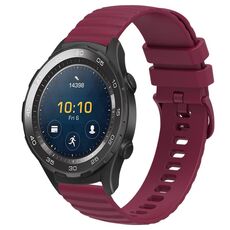 Per Huawei Watch 2 cinturino in silicone tinta unita con motivo a pois ondulato da 20 mm (rosso vino)