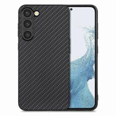Per Samsung Galaxy S23 5G Custodia per telefono con cover posteriore in pelle con struttura in fibra di carbonio (nero)