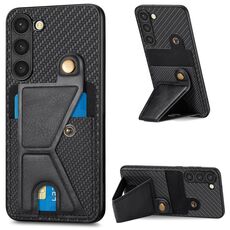 Per Samsung Galaxy S23 + 5G Custodia per cellulare con porta carte di credito in fibra di carbonio (nero)