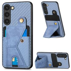 Per Samsung Galaxy S23 + 5G Custodia per cellulare con porta carte di credito in fibra di carbonio (blu)