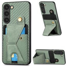 Per Samsung Galaxy S23 + 5G Custodia per cellulare con porta carte di credito in fibra di carbonio (verde)