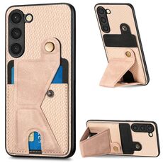 Per Samsung Galaxy S23 + 5G Custodia per cellulare con porta carte di credito in fibra di carbonio (cachi)