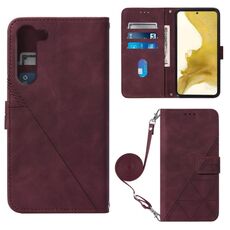 Per Samsung Galaxy S23 + 5G Crossbody 3D custodia in pelle con flip goffrata (vino rosso)