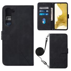 Per Samsung Galaxy S23 + 5G Crossbody 3D custodia in pelle con flip goffrata (nero)