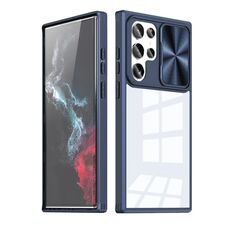 Per Samsung Galaxy S22 Ultra 5G Custodia per telefono scorrevole a 360 gradi con camshield a copertura totale (blu navy)