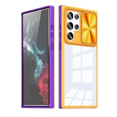 Per Samsung Galaxy S22 Ultra 5G 360 gradi copertura completa Scorrevole Camshield Phone Case (giallo + viola)