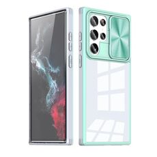 Per Samsung Galaxy S22 Ultra 5G Custodia per telefono con camshield scorrevole a copertura totale a 360 gradi (menta + grigio)