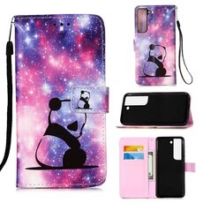 Per Samsung Galaxy S23+ 5G Custodia per telefono in pelle tinta unita con disegno colorato (Baby Panda)