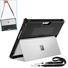 Custodia per tablet cava a strisce per Microsoft Surface Pro 9 con tracolla (nera)