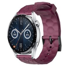 Per Huawei Watch GT3 42mm 20mm Cinturino per orologio in silicone tinta unita con motivo a calcio (rosso vino)