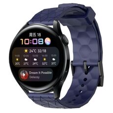 Per Huawei Watch 3 22mm Cinturino in silicone tinta unita con motivo a calcio (blu navy)