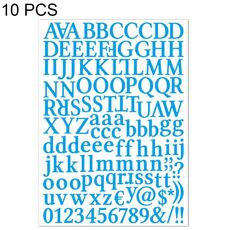 10 PCS Impermeabile Alfabeto Manuale Fai Da Te Adesivo Regalo Decorazione Ufficio Adesivo (Azzurro)