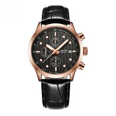 Ochstin 6042B Orologio da uomo al quarzo luminoso impermeabile multifunzionale in pelle (oro rosa + nero)