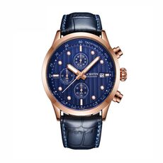 Ochstin 6042B Orologio da uomo al quarzo luminoso impermeabile in pelle da lavoro multifunzionale (oro rosa + blu)