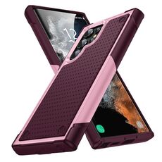 Per Samsung Galaxy S22 Ultra 5G PC + Custodia protettiva antiurto in TPU (rosa + rosso scuro)