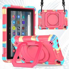 Per Amazon Kindle Fire 7 2022 Custodia per tablet con supporto per bracciale in silicone + PC (camouflage + rosa rossa)