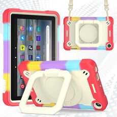 Per Amazon Kindle Fire 7 2022 Custodia per tablet con supporto per bracciale in silicone + PC (rosso brillante)