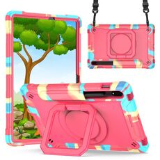 Per Samsung Galaxy Tab S7 / S8 Silicone + Custodia per tablet con supporto per bracciale PC (camouflage + rosa rossa)