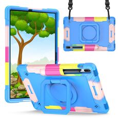 Per Samsung Galaxy Tab S7+ / S8+ / S7 FE Custodia per tablet con supporto per bracciale in silicone + PC (camouflage + blu)