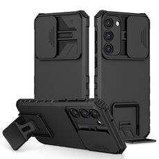 Per Samsung Galaxy S23+ 5G Supporto stereoscopico Custodia scorrevole per telefono camshield (nero)