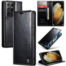 Custodia in pelle per Samsung Galaxy S21 Ultra 5G CaseMe 003 Crazy Horse Texture (nera)