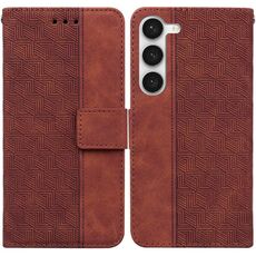 Per Samsung Galaxy S23+ 5G Custodia per cellulare in pelle goffrata geometrica (marrone)