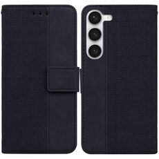 Per Samsung Galaxy S23+ 5G Custodia per cellulare in pelle goffrata geometrica (nera)