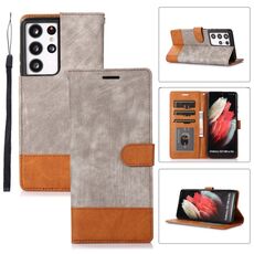 Custodia in pelle per Samsung Galaxy S21 Ultra 5G con giunzione (grigio)