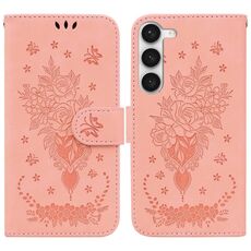 Per Samsung Galaxy S23 5G Custodia in pelle goffrata farfalla rosa (rosa)