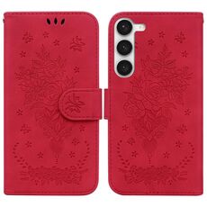Per Samsung Galaxy S23+ 5G Custodia in pelle goffrata farfalla rosa (rossa)
