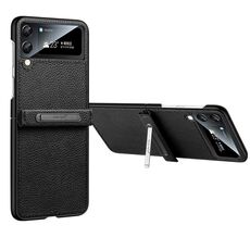 Per Samsung Galaxy Z Flip3 5G SULADA Cover posteriore in pelle con staffa invisibile (nero)